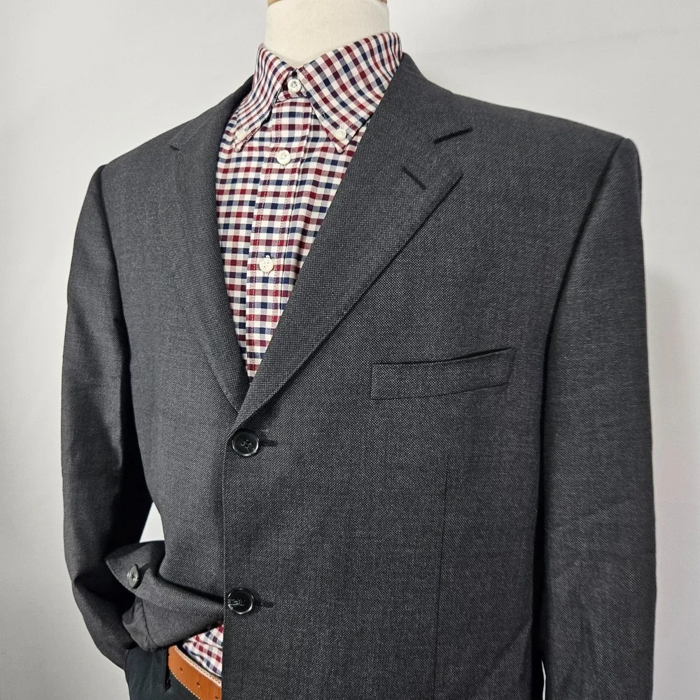 Land's End Men's Sport Coat Blazer Three Button Gray Birds Eye Wool Size 46R